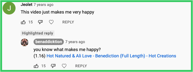 Jeolet comments: This video just makes me very happy | Ben replied: you know what makes me happy? (1.16) Hot Natured & Ali Love - Benediction (Full Length) - Hot Creations [hyperlinked]