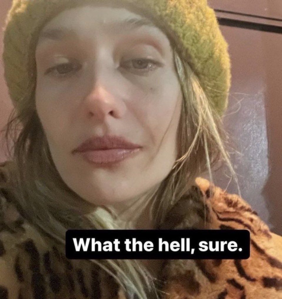 Jemima Kirke "What the hell, sure." meme