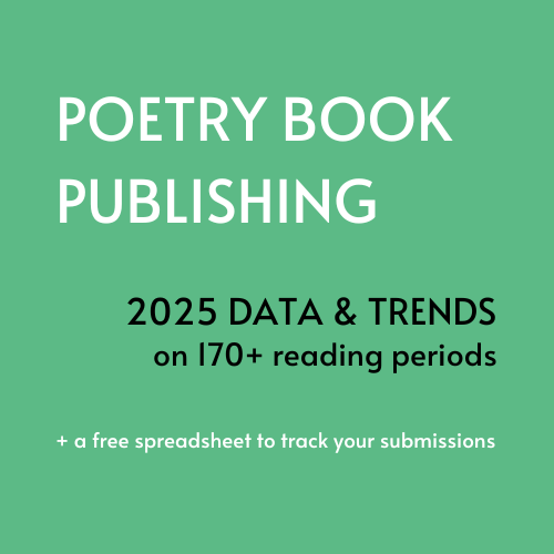 A green square with the text: Poetry Book Publishing. 2025 Data & Trends on 170+ Reading Periods. Plus a free spreadsheet to track your submissions.