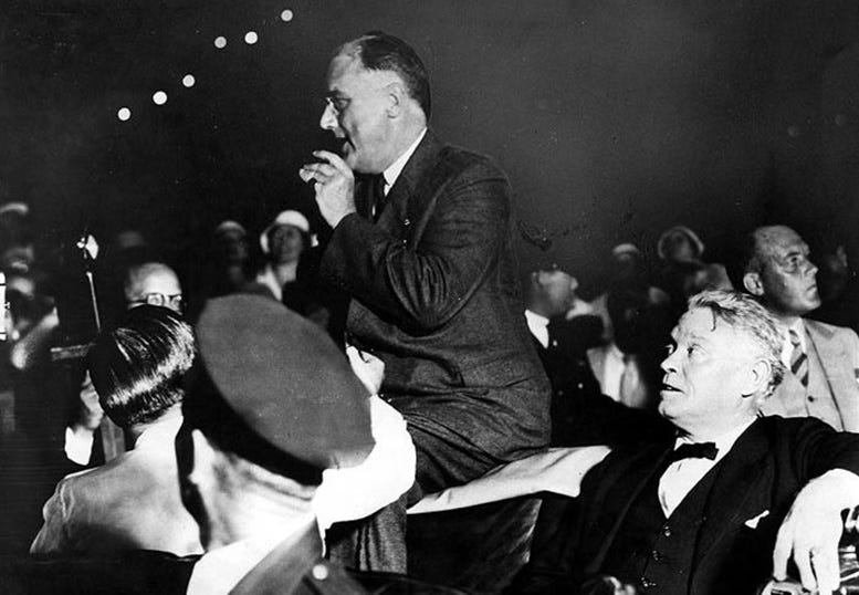 FDR giving a speech in Bayfront Park on the evening of February 15, 1933, shortly before shots were fired. 