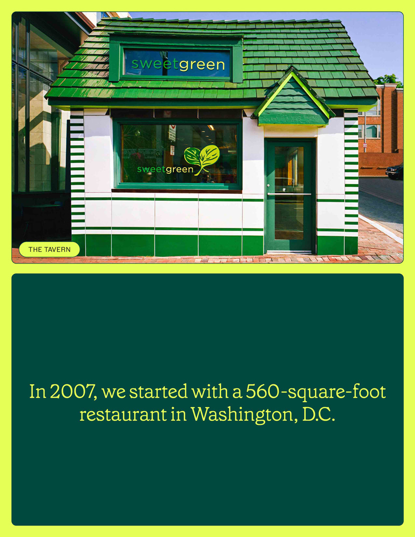 A green and white building with a sign

Description automatically generated