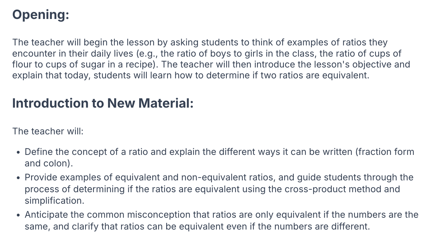 A lesson plan generated by AI. Lots of text and bullets.