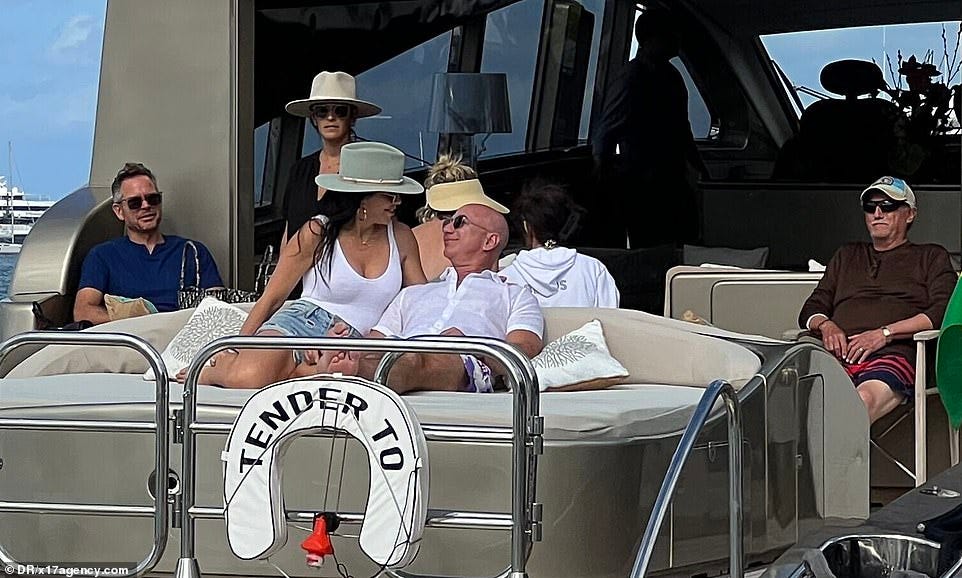 Jeff Bezos and girlfriend Lauren Sanchez share a smooch on a yacht on St. Barts on New Year's ...