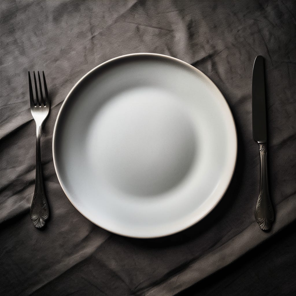 an empty plate with a knife and fork