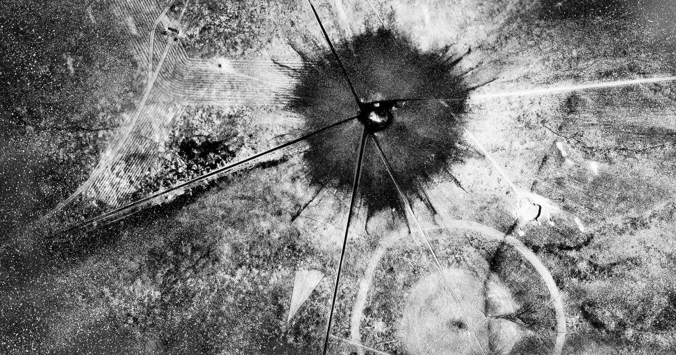 This July 16, 1945, photo shows an aerial view after the first atomic explosion at Trinity Test Site, N.M. (AP)