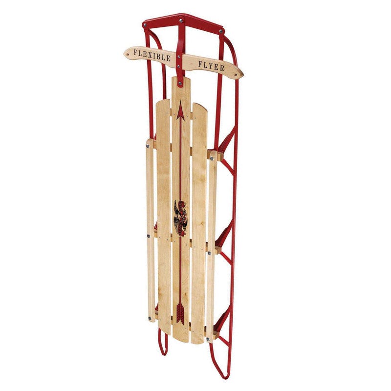 Flexible Flyer Metal Runner Steel/Wood Snow Slider Sled for Kids, Red, 5.50" H x 20.50" W x 54" D