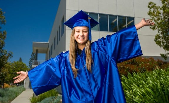 Irvine Valley College student 11-year-old Athena Elling on campus in Irvine on Tuesday, May 14, 2024 will be IVC’s youngest graduate ever. Beating out the previous youngest, her brother Tycho Elling, a 2023 graduate. (Photo by Leonard Ortiz, Orange County Register/SCNG)
