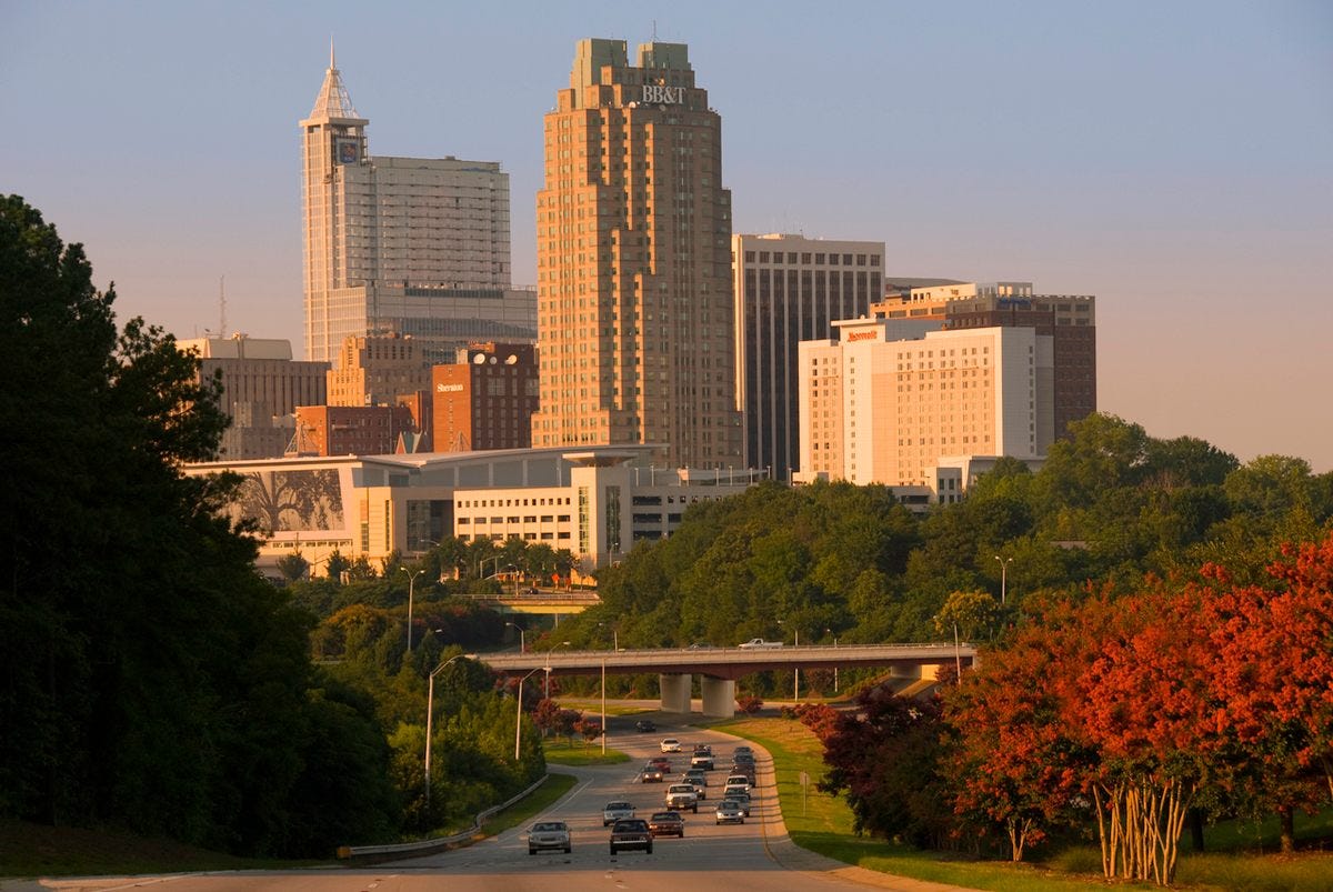 Cities such as Raleigh have attracted people from outside the state. 