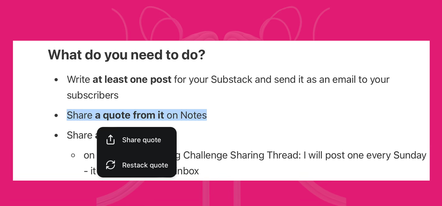 share with a quote on Substack