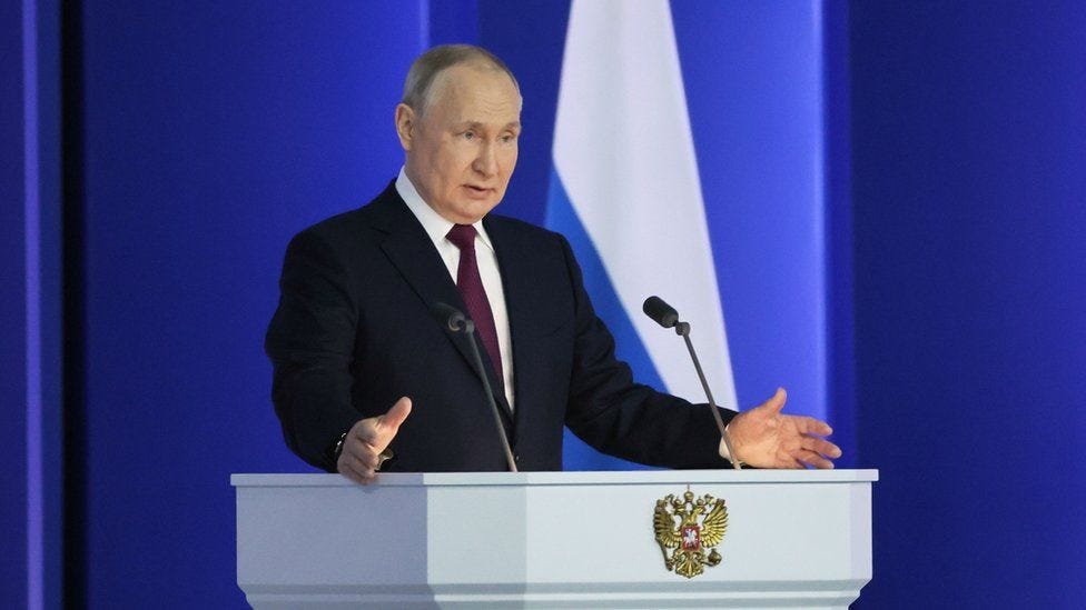 Putin promotes Russian escalation in annual speech - BBC News