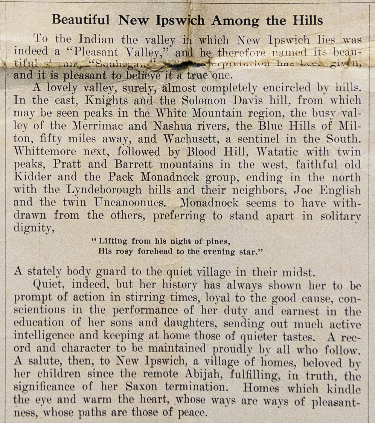 Newspaper clipping about New Ipswich