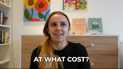 Hannah, pregnant, saying, "At what cost?"