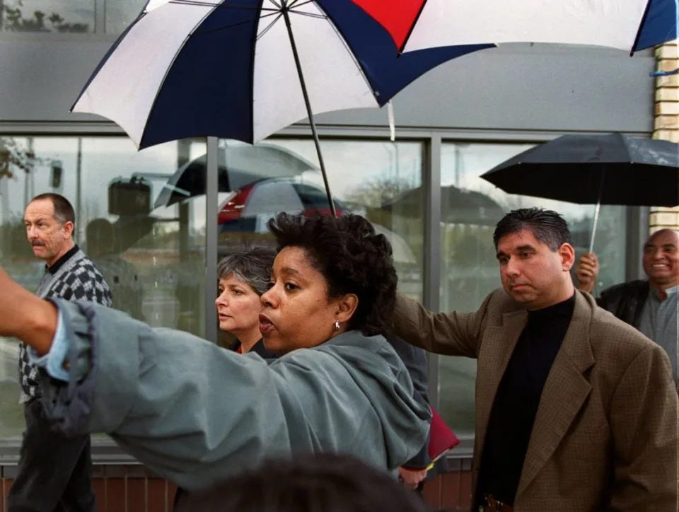 Sacramento City Councilwoman Lauren Hammond shows new Mayor Heather Fargo around Oak Park on her first day on the job in 2000.