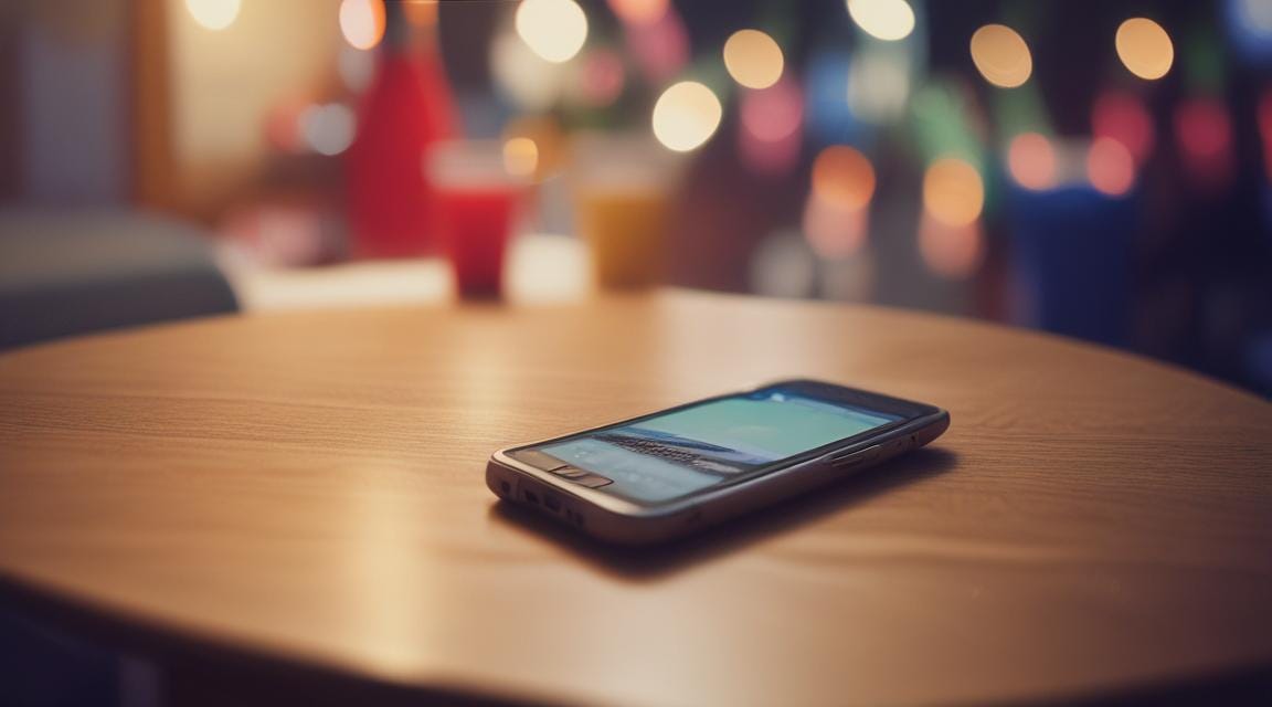 A phone sits with unread texts on a kitchen table. 