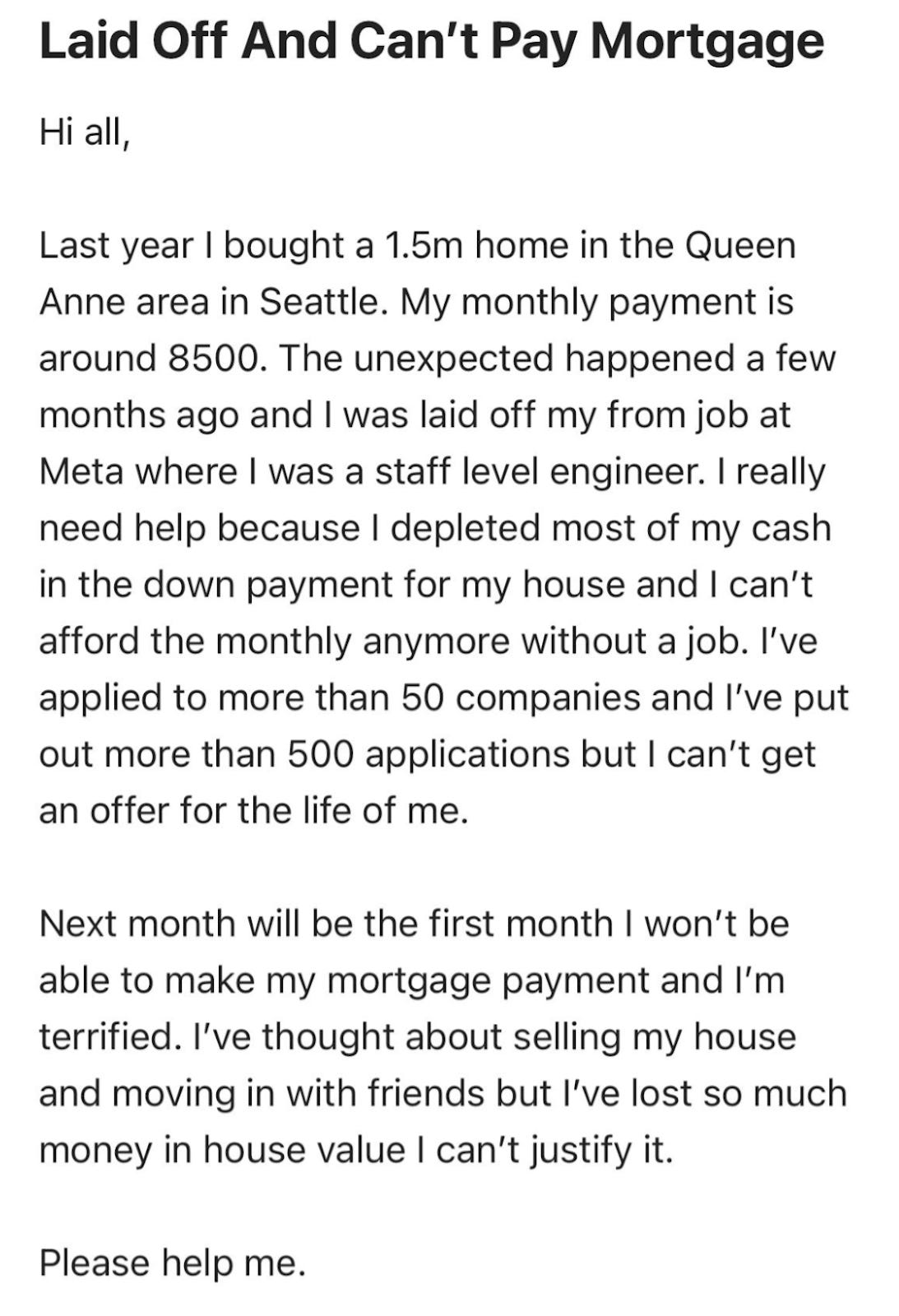 Relato de un ingeniero de software que se compró una casa de 1.5M y no puede pagarla