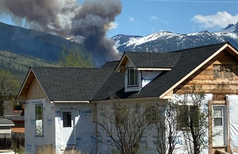 Wildfire smoke can be seen from the village of McBride, B.C.