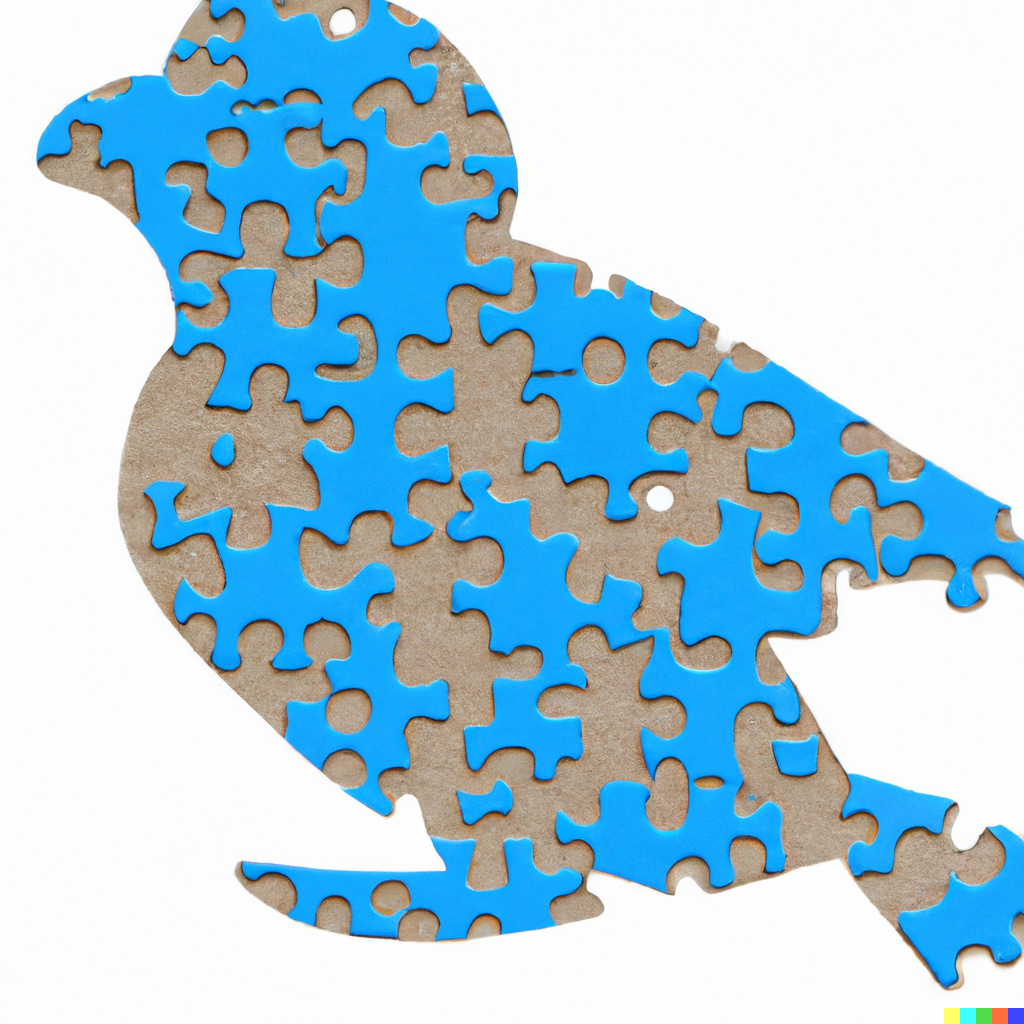 “blue bird made out of puzzle pieces” / DALL-E