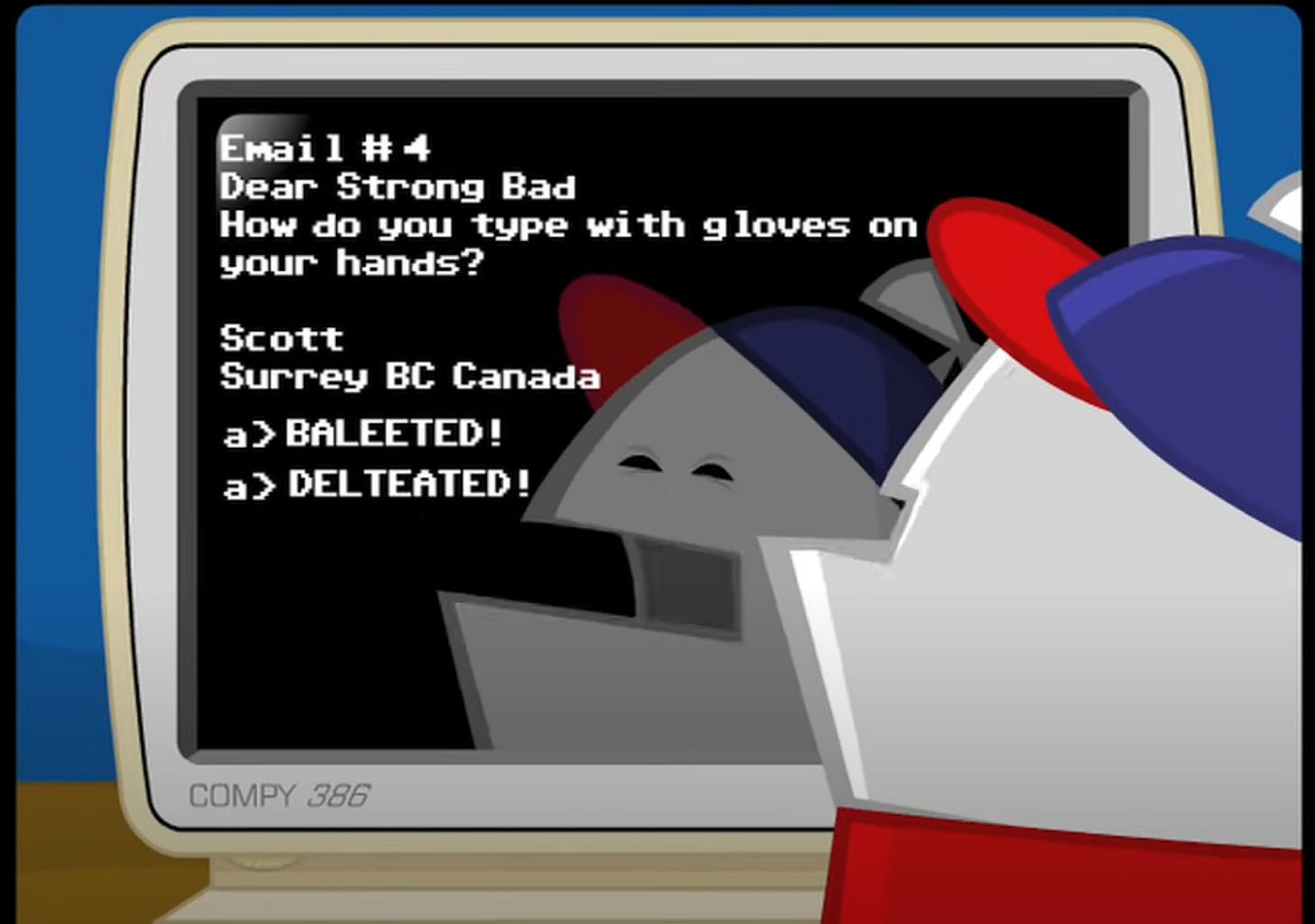 Dr. Angela on Twitter: ""BALEETED!" Me, channeling Strong Bad (and  Homestar) while checking emails, getting a rush of satisfaction whenever I  can delete something without having to reply https://t.co/FqG1LlBOGS" /  Twitter