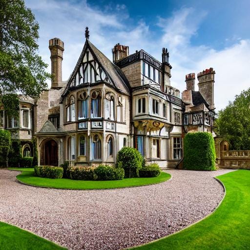 AI-generated image of an English Gothic mansion