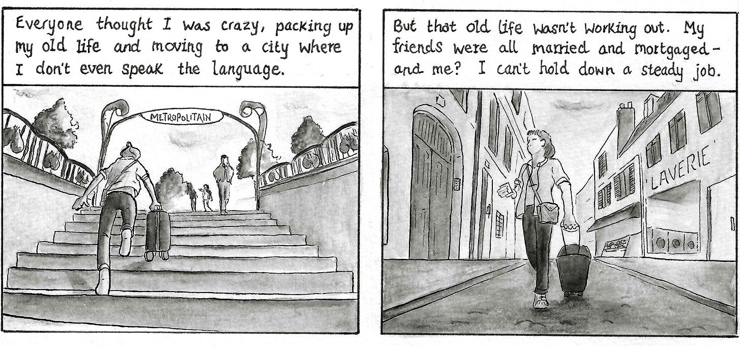 A few panels from "Amy In Paris", by Adam Westbrook