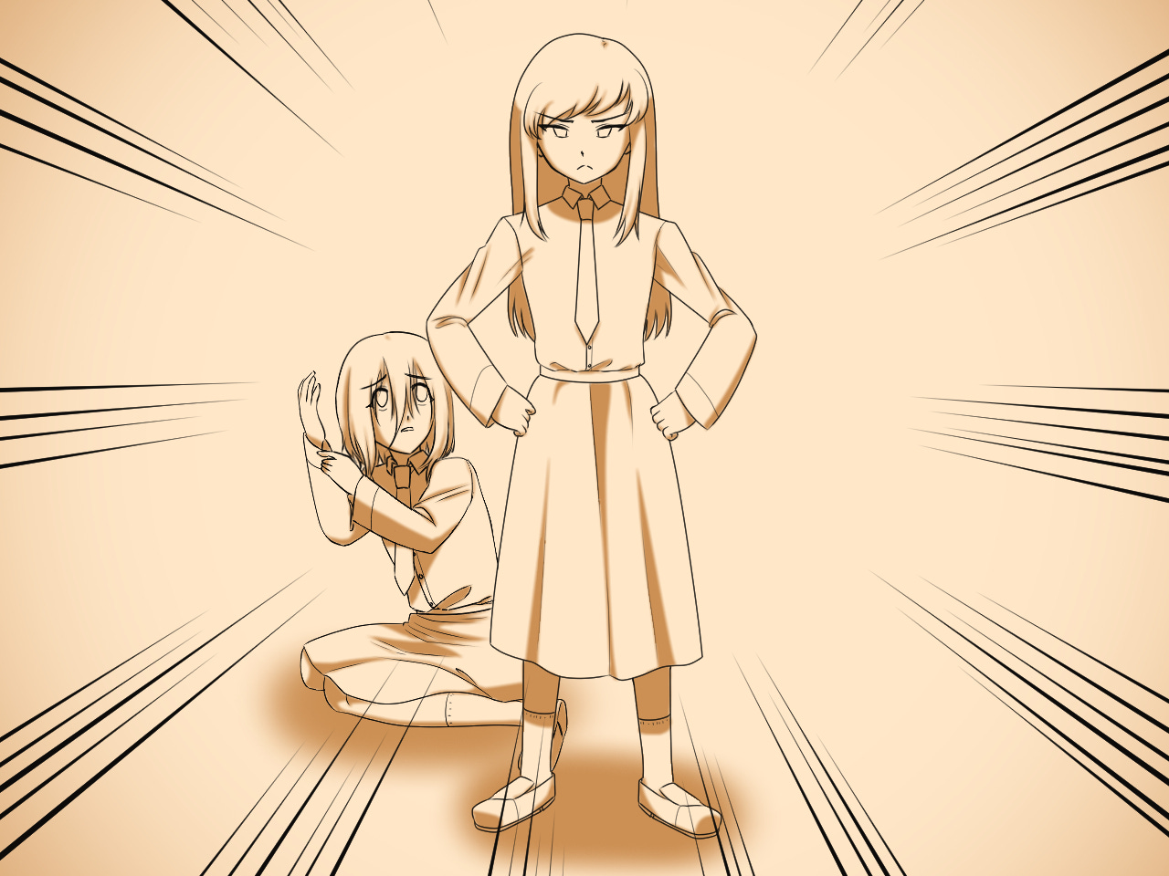 remade cg of young delilah protecting young clara