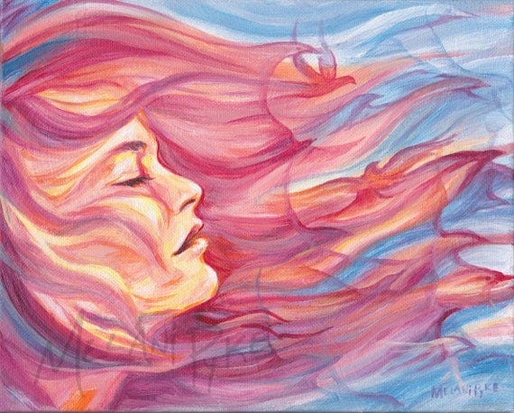 Be Free Painting or Print of Girl With Red Hair Blowing in the Wind With  Birds in Flight, Original Inspirational Modern Art on Canvas - Etsy