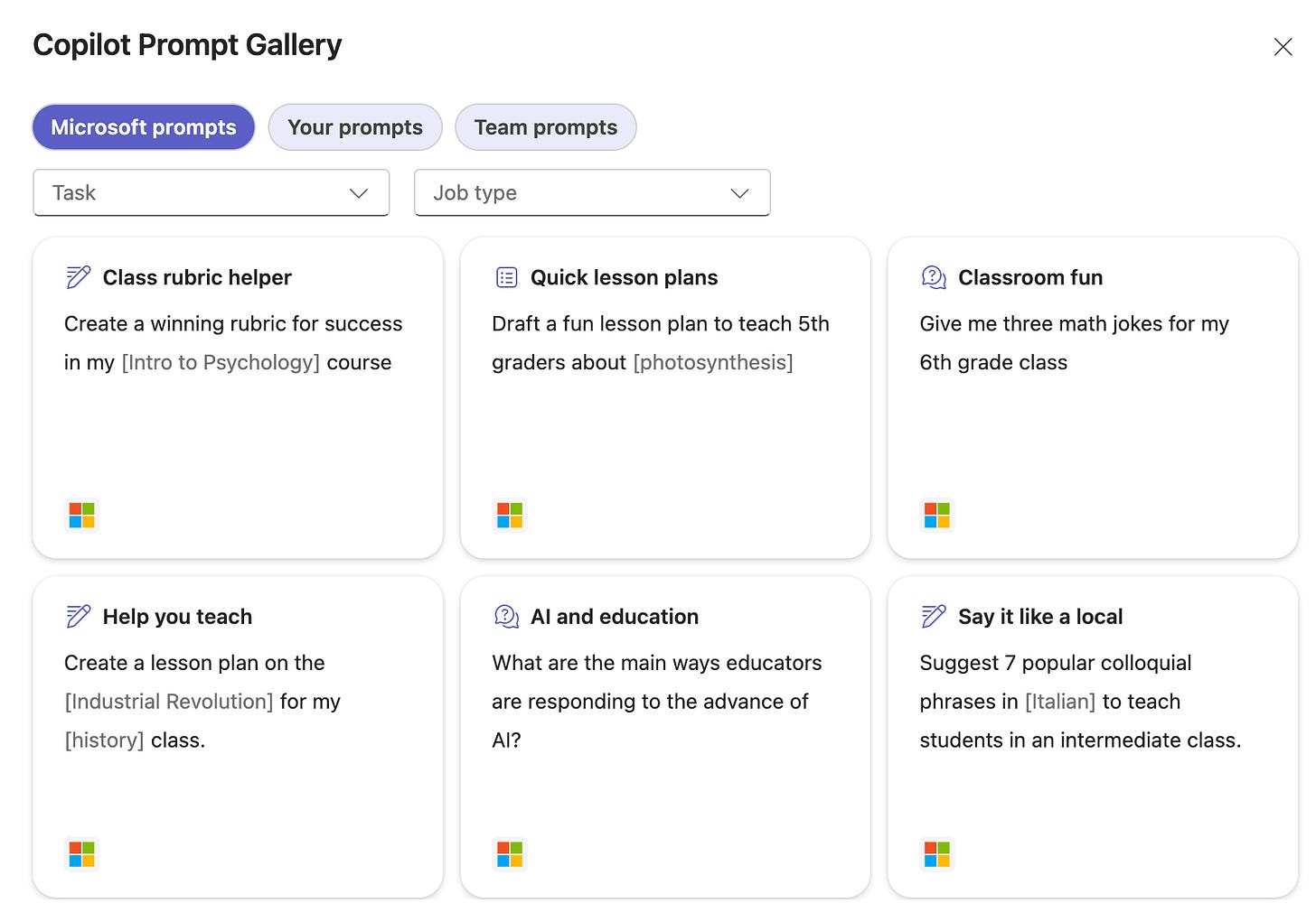 Screenshot Copilot Prompt Gallery