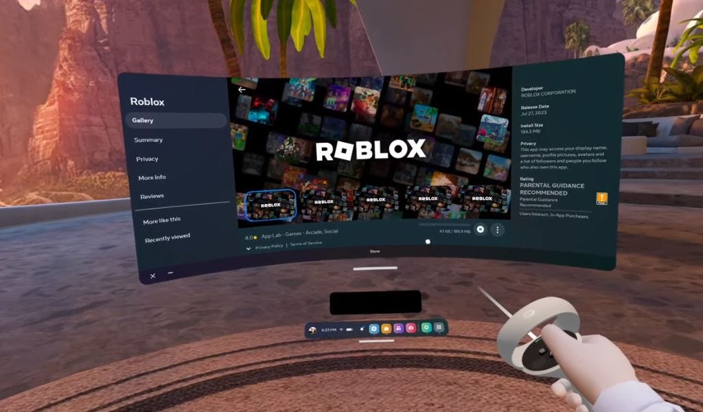 Roblox on Meta Quest Surpasses 1 Million Downloads