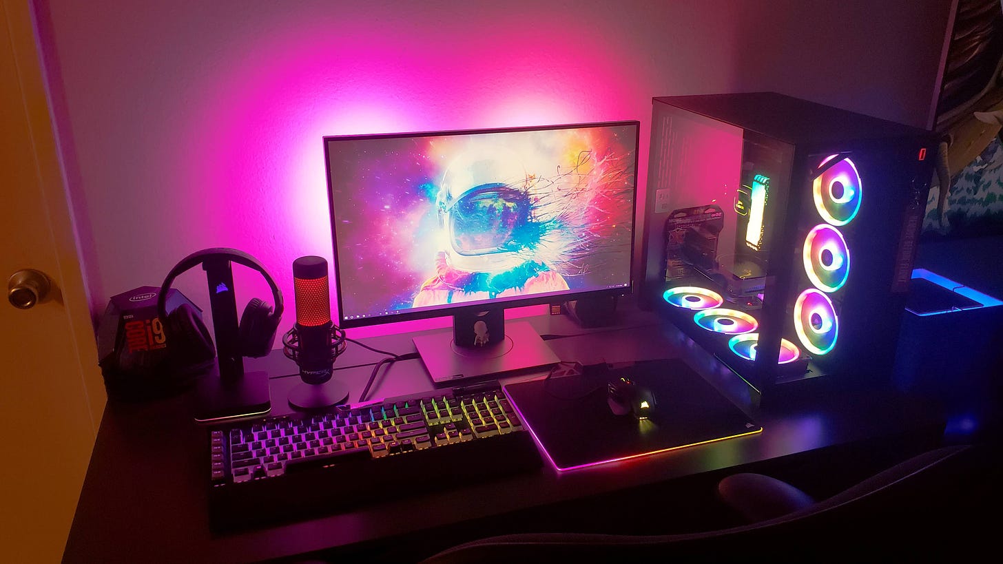 I'm a stereotypical glowing PC gamer : r/battlestations