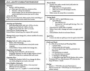 Kal-Arath Reference Sheet and Combat Aid