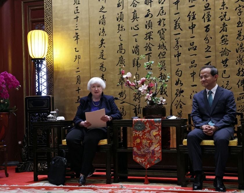 US Treasury Secretary Janet Yellen attends a meeting with Beijing Mayor Yin Yong in Beijing, China April 7, 2024. — Reuters pic