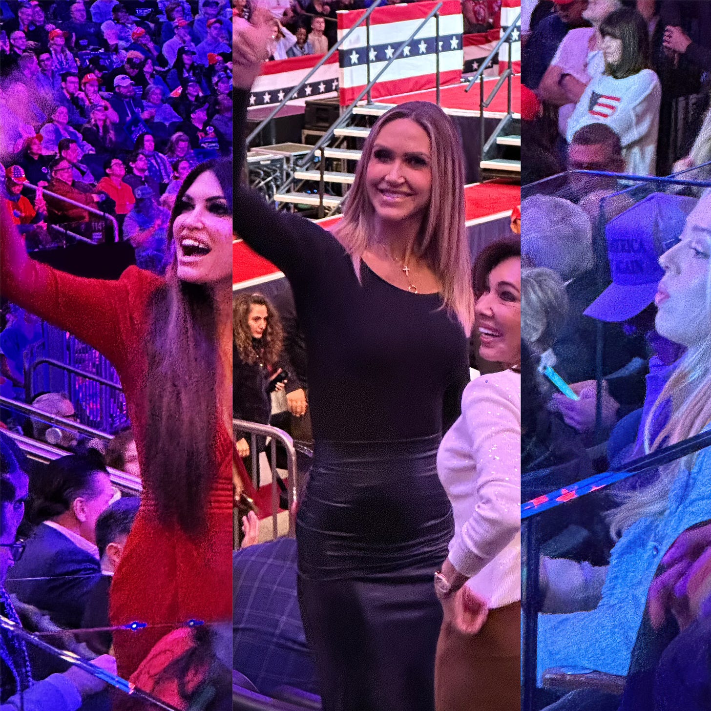 Kim Guilfoyle, Lara Trump, Judge Jeanine Pirro, and Tiffany Trump at Donald Trump's Madison Square Garden rally in New York City.