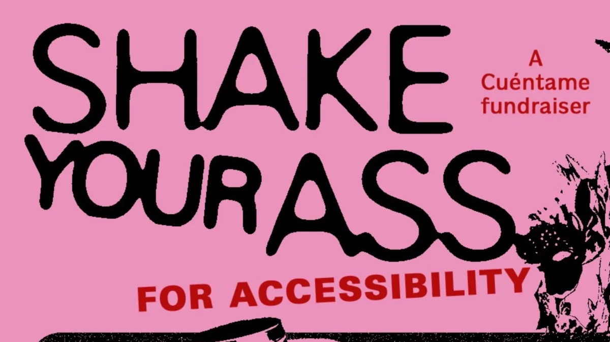 A pink flyer with party details in a black badass font.