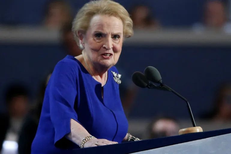 Madeline Albright speaking at the 2016 Uniparty Convention