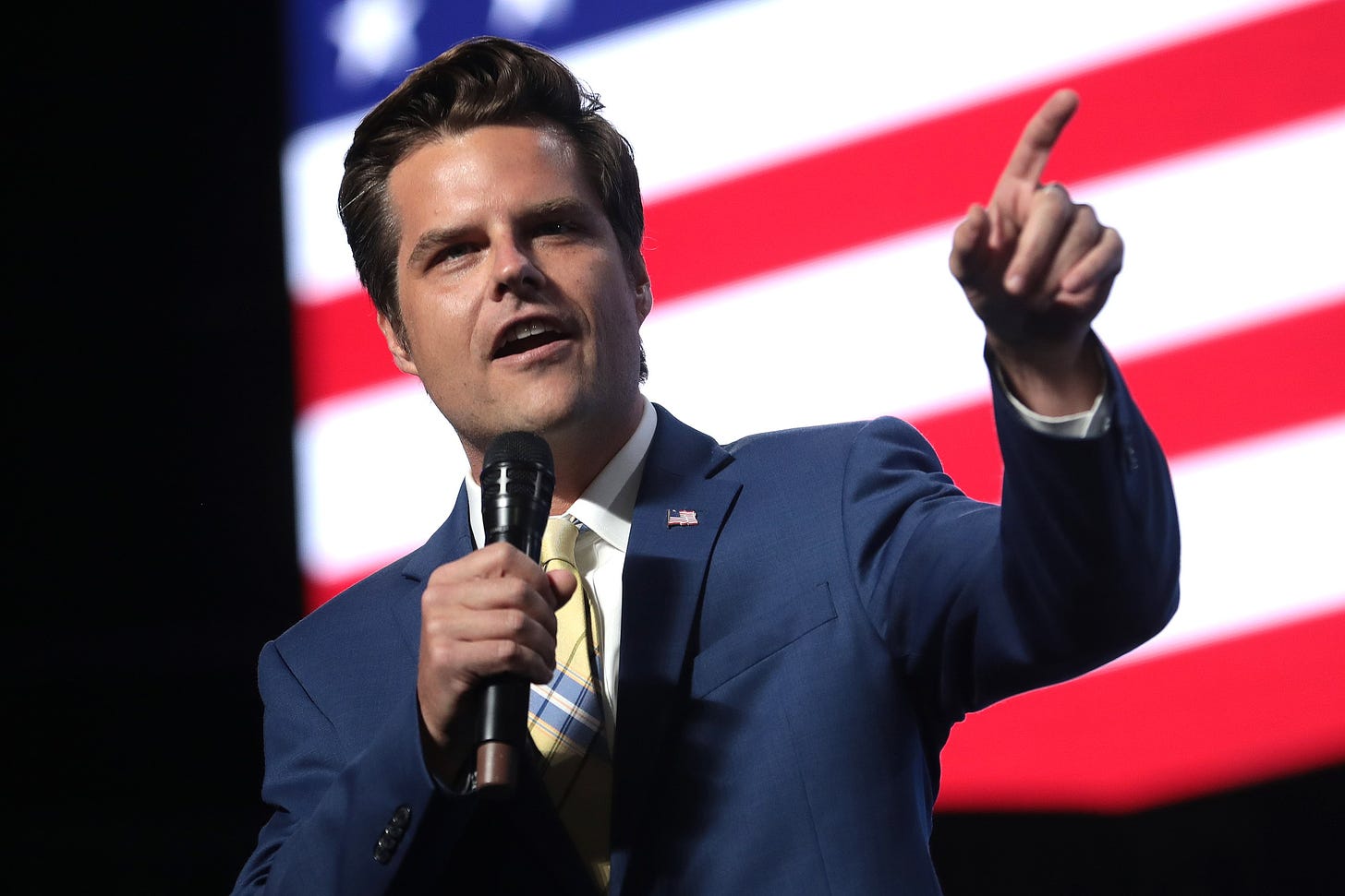 U.S. Congressman Matt Gaetz speaking with supporters at an "An Address to Young Americans" event, featuring President Donald Trump, hosted by Students for Trump and Turning Point Action at Dream City Church in Phoenix, Arizona. Photo by Gage Skidmore