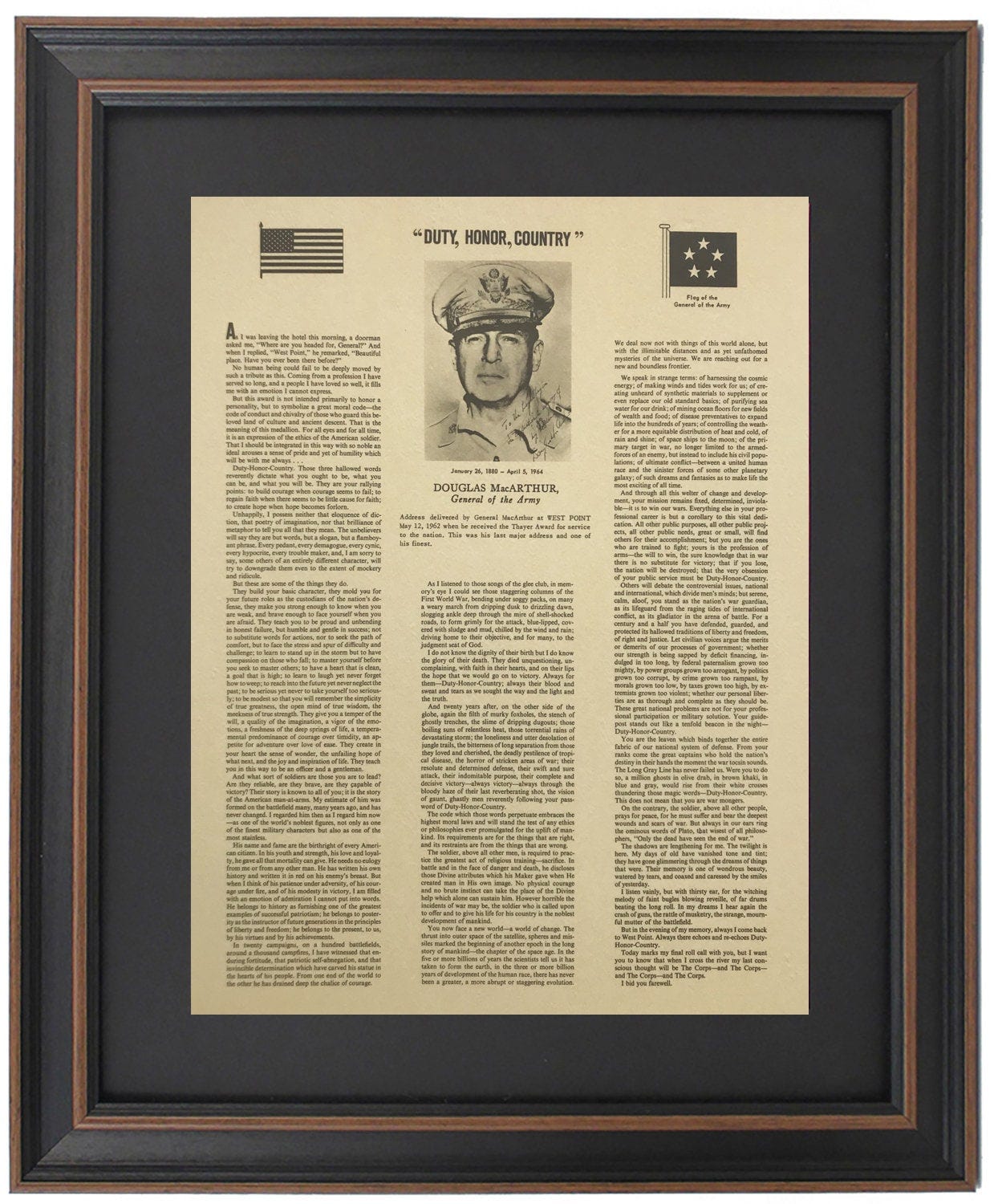 Framed Duty, Honor, Country Address. Douglas Macarthur. World War II  Historical Documents. Handmade in USA. Free Shipping - Etsy