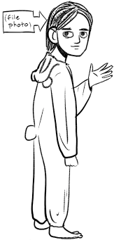 A cartoon of Doctor Lee Reid, neuroscientist and software engineer, wearing an animal suit. 