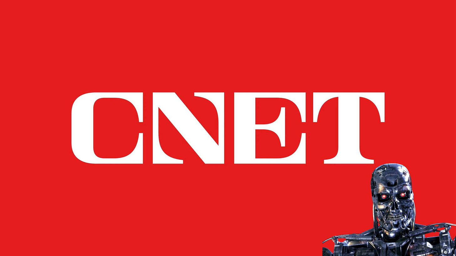 CNET logo with Skynet Terminator