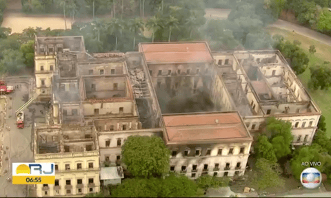 A screengrab of aerial footage of the museum from Monday morning.