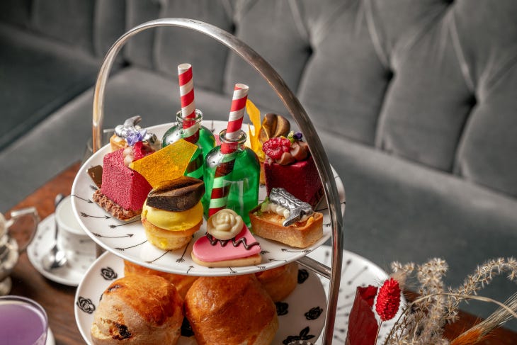 An afternoon tea served on a tiered stand