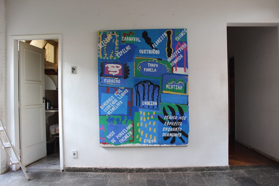 Noite atravessada (meta coisas 3), da série "Cartografia Multidirecional", óleo s/tela, 160 x 130 cm, 2023