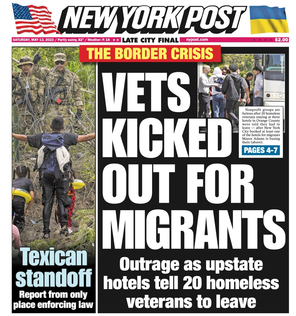 The New York post covered the story on its front page on Saturday, May 13, 2023.