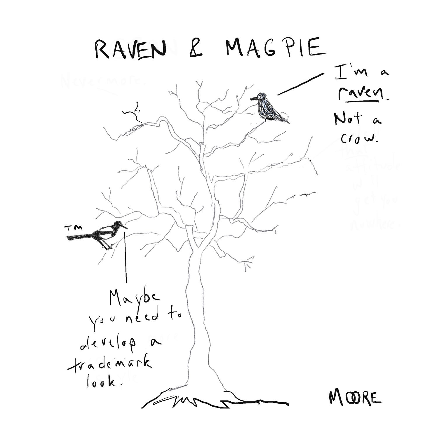 Raven and crow discuss trademark looks