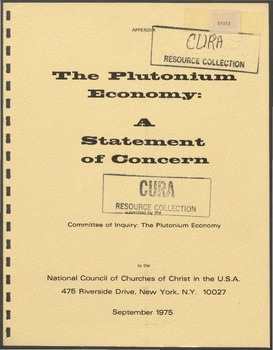 Plutonium Economy: A Statement of Concern - Appendix.