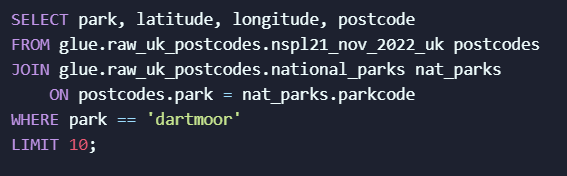 Example SQL query: reading parquet files using Trino