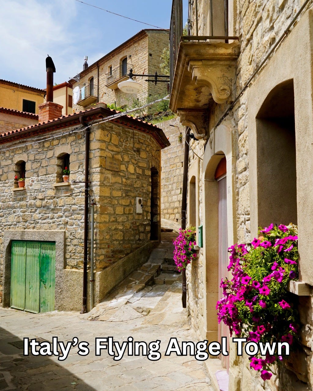 May be an image of Camogli, Stari Most and text that says 'D Italy's Flying Angel Town'