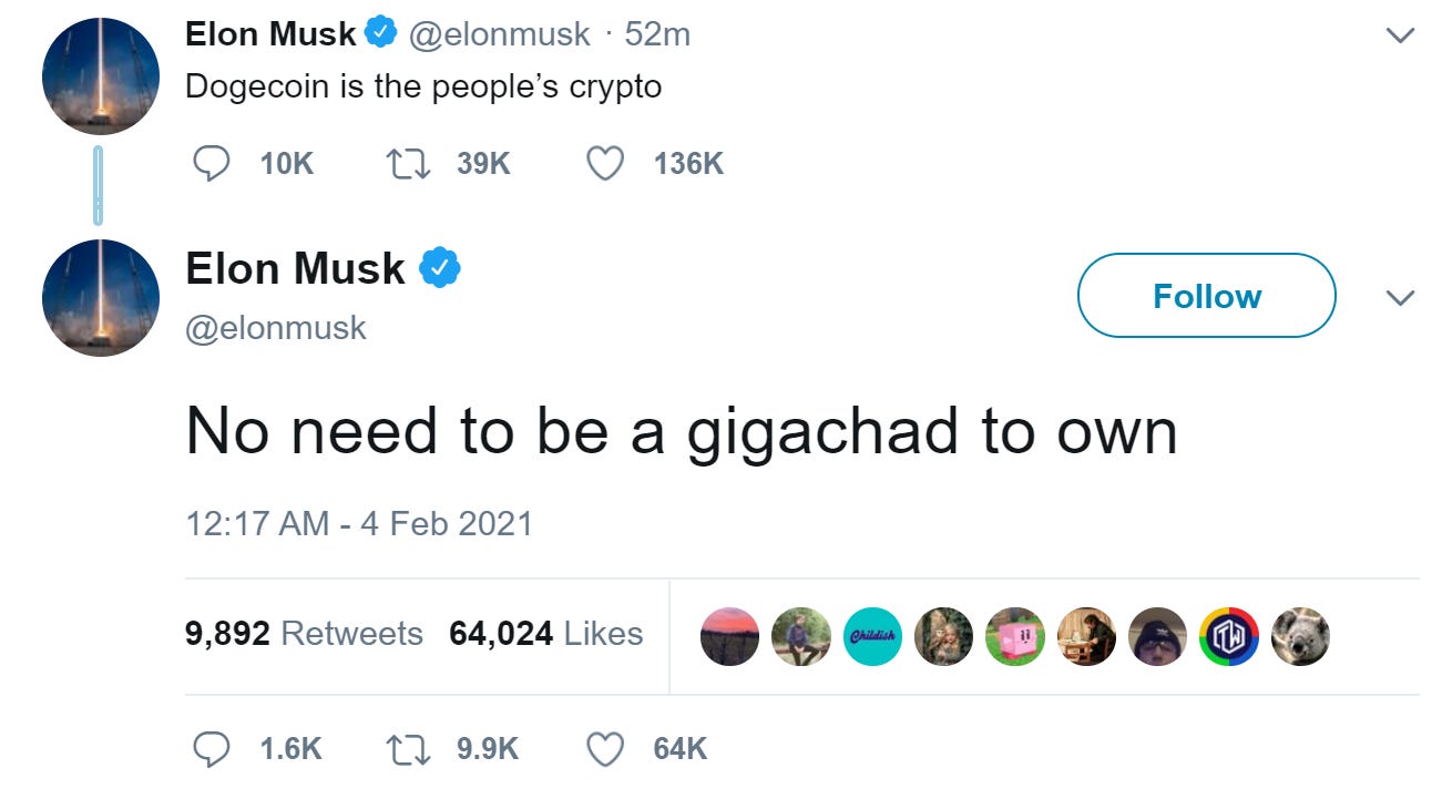 Dogecoin is for Soyjaks" -Elon Musk | GigaChad | Know Your Meme