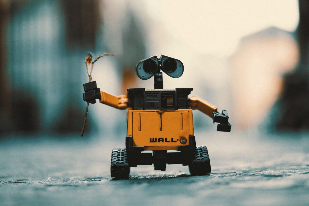 wall-e robot with a flower