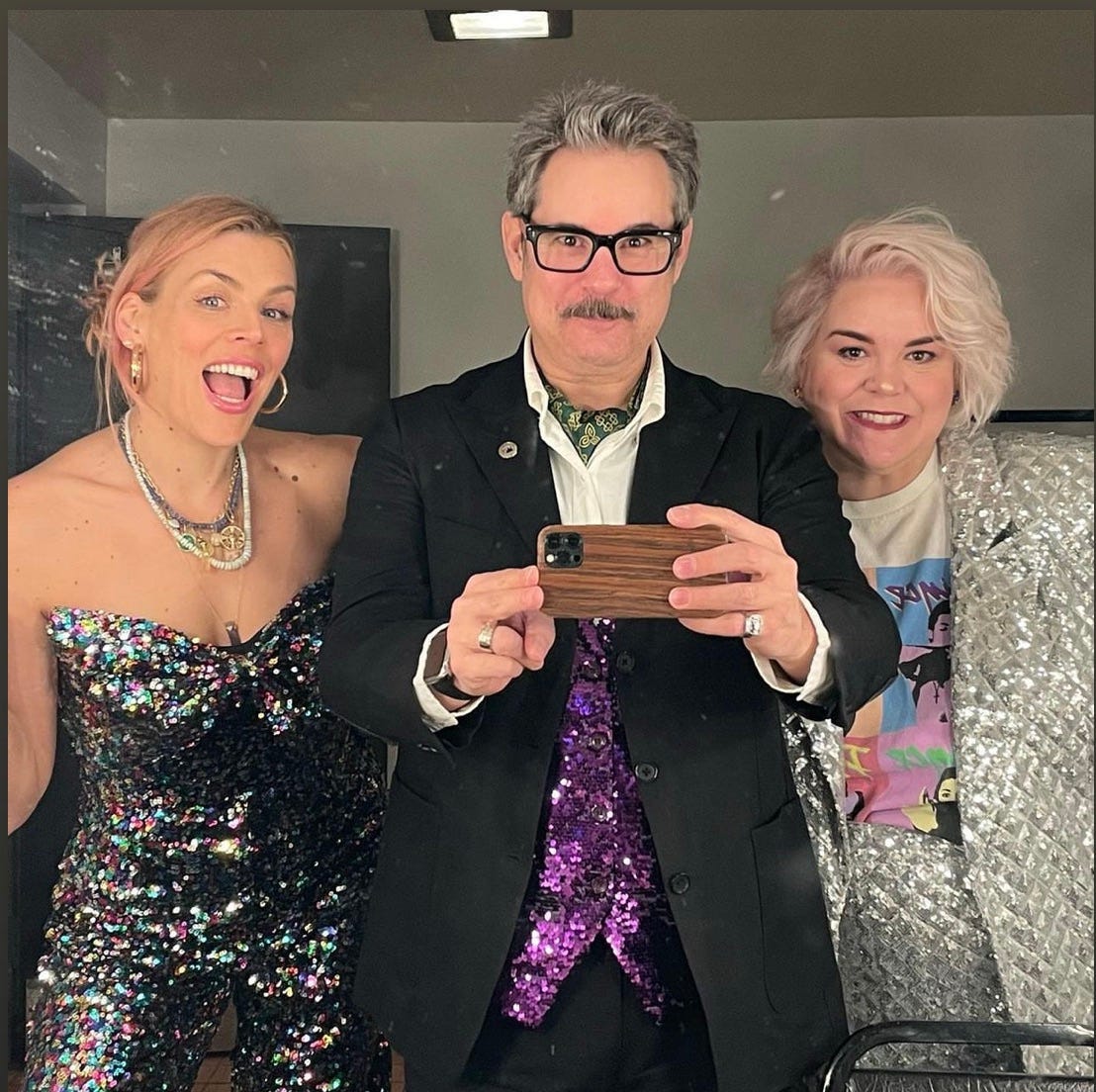 Busy, Paul F. Tompkins and Caissie backstage at their live show in San Francisco. Not pictured, Janie Haddad Tompkins