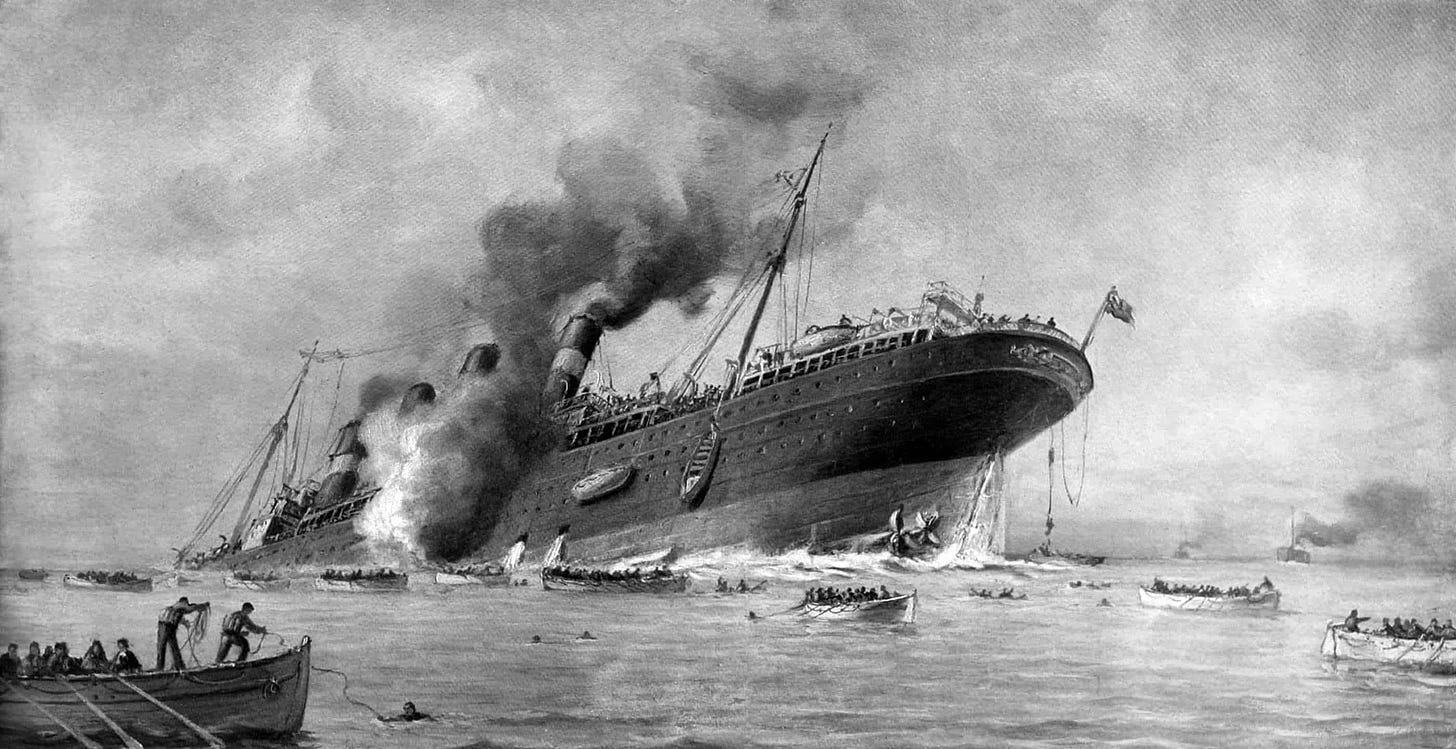 英国商船卢西塔尼亚号（Lusitania）沉没